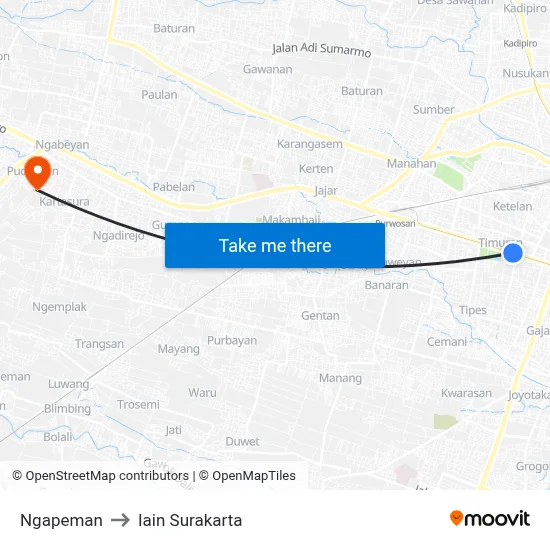Ngapeman to Iain Surakarta map