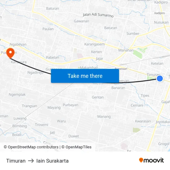 Timuran to Iain Surakarta map