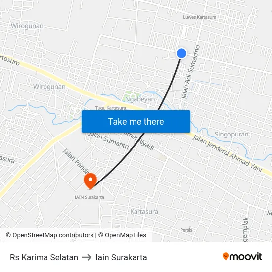 Rs Karima Selatan to Iain Surakarta map