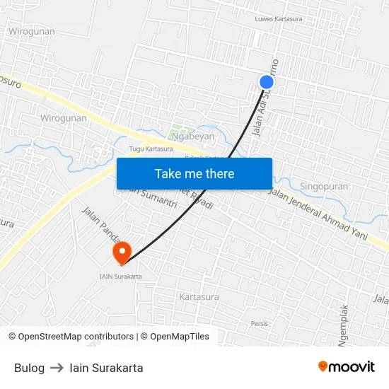 Bulog to Iain Surakarta map