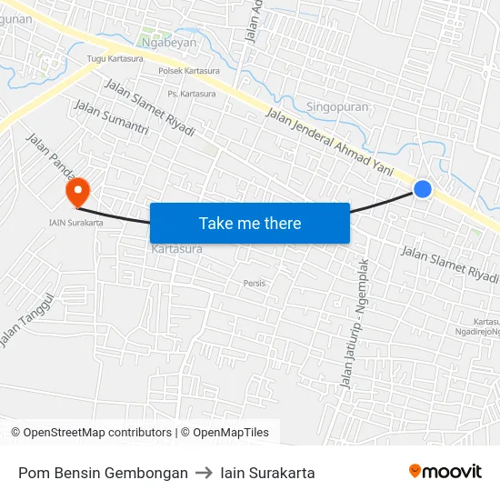 Pom Bensin Gembongan to Iain Surakarta map