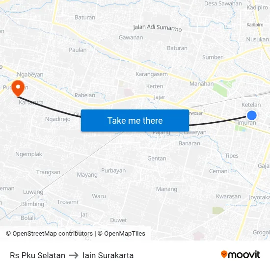 Rs Pku Selatan to Iain Surakarta map