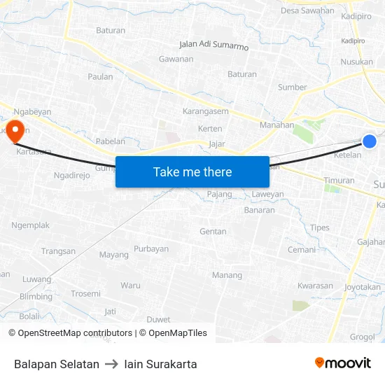 Balapan Selatan to Iain Surakarta map