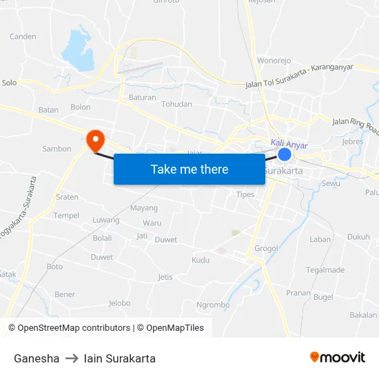 Ganesha to Iain Surakarta map