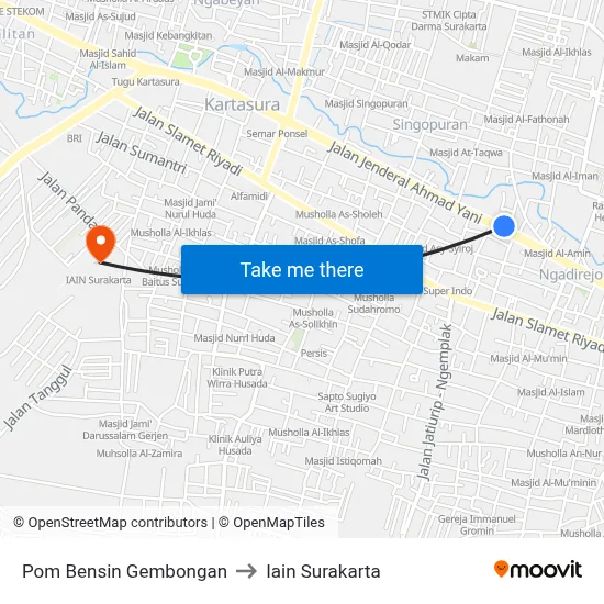 Pom Bensin Gembongan to Iain Surakarta map