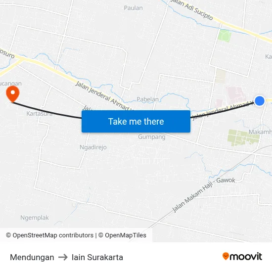 Mendungan to Iain Surakarta map