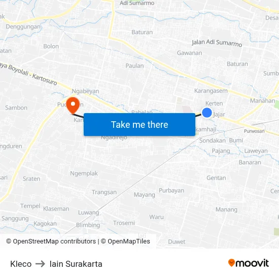 Kleco to Iain Surakarta map