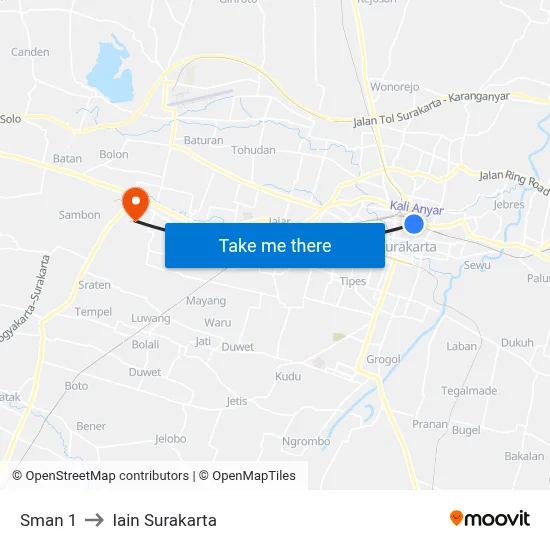 Sman 1 to Iain Surakarta map