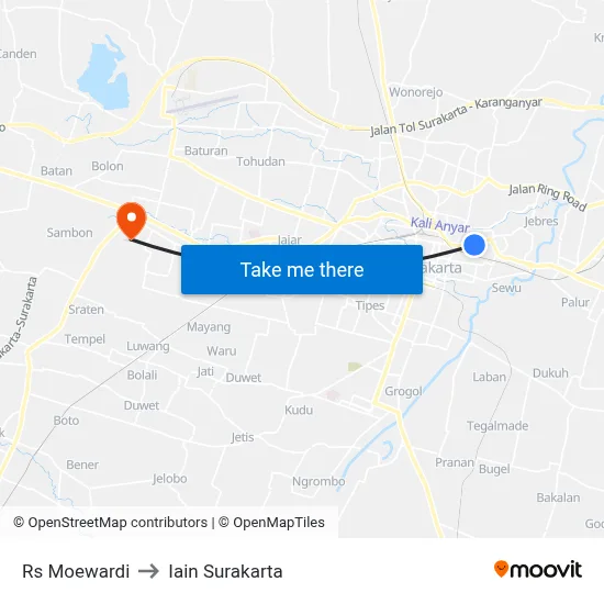 Rs Moewardi to Iain Surakarta map