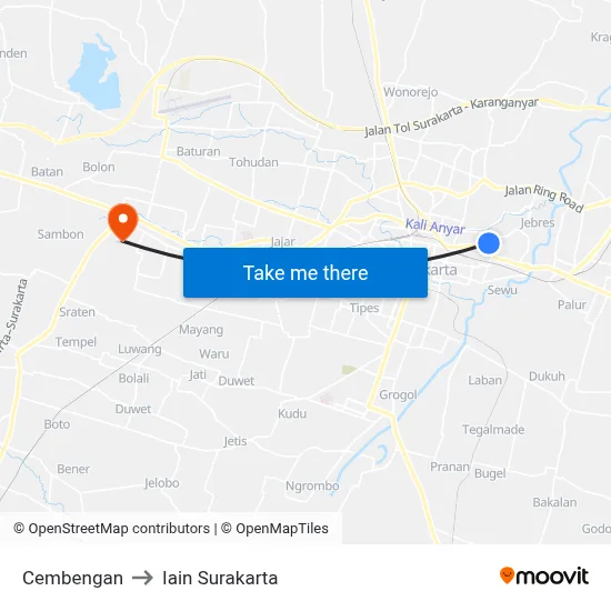 Cembengan to Iain Surakarta map