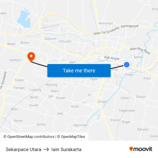 Sekarpace Utara to Iain Surakarta map