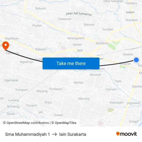 Sma Muhammadiyah 1 to Iain Surakarta map