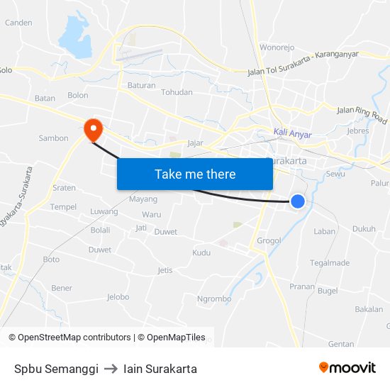 Spbu Semanggi to Iain Surakarta map