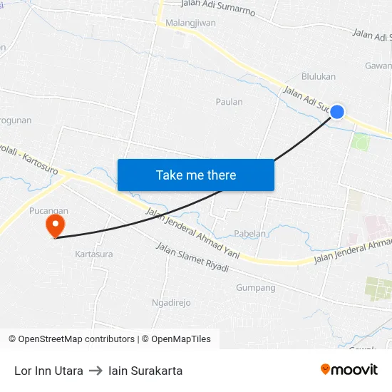 Lor Inn Utara to Iain Surakarta map