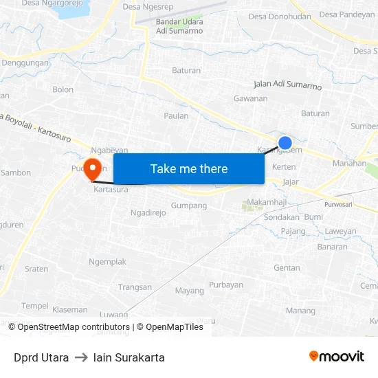 Dprd Utara to Iain Surakarta map