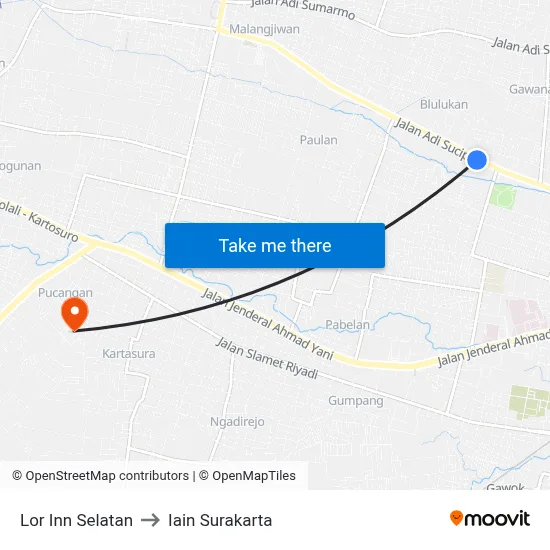 Lor Inn Selatan to Iain Surakarta map