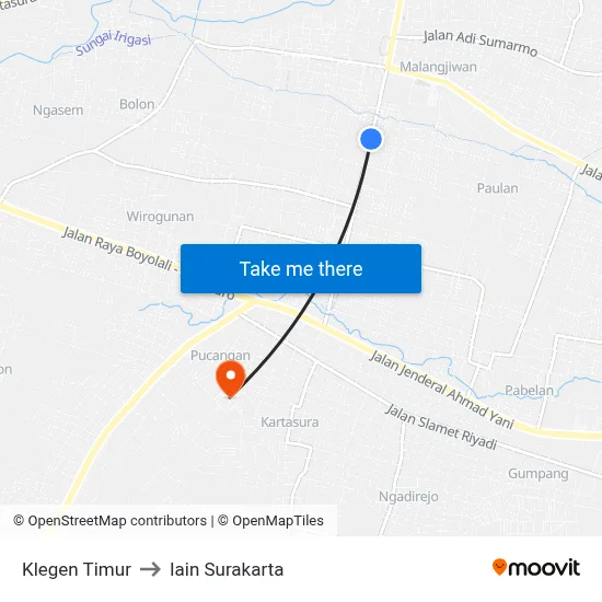 Klegen Timur to Iain Surakarta map