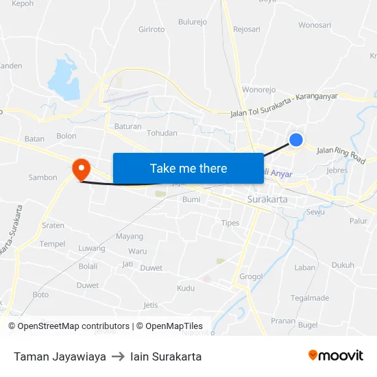 Taman Jayawiaya to Iain Surakarta map