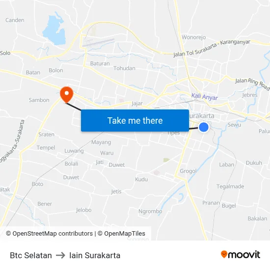 Btc Selatan to Iain Surakarta map
