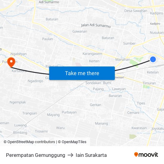 Perempatan Gemunggung to Iain Surakarta map