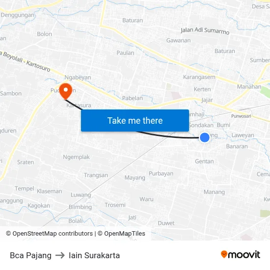 Bca Pajang to Iain Surakarta map