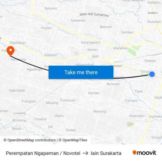 Perempatan Ngapeman / Novotel to Iain Surakarta map