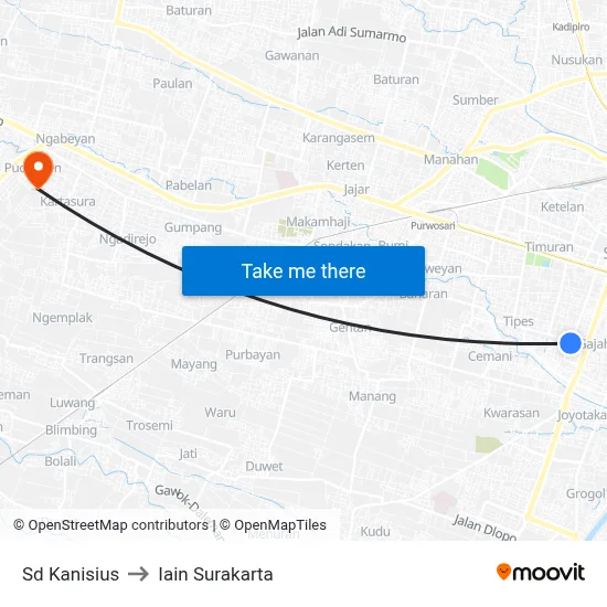 Sd Kanisius to Iain Surakarta map