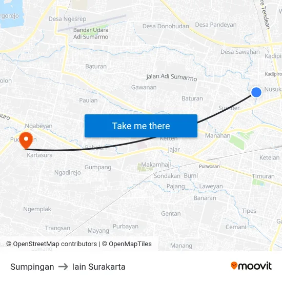 Sumpingan to Iain Surakarta map