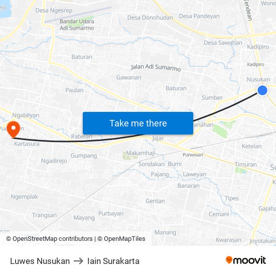 Luwes Nusukan to Iain Surakarta map