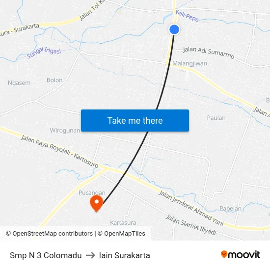 Smp N 3 Colomadu to Iain Surakarta map