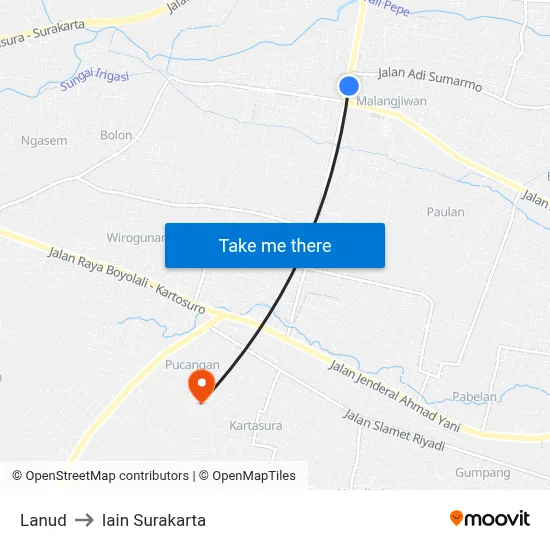 Lanud to Iain Surakarta map