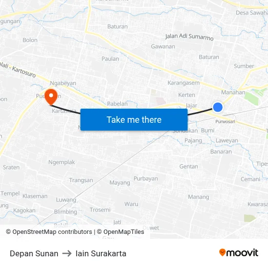 Depan Sunan to Iain Surakarta map