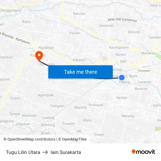 Tugu Lilin Utara to Iain Surakarta map