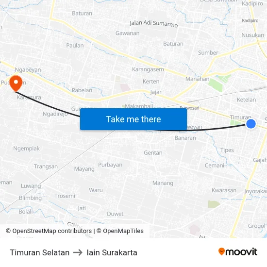 Timuran Selatan to Iain Surakarta map