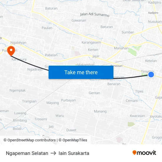 Ngapeman Selatan to Iain Surakarta map