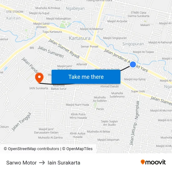 Sarwo Motor to Iain Surakarta map
