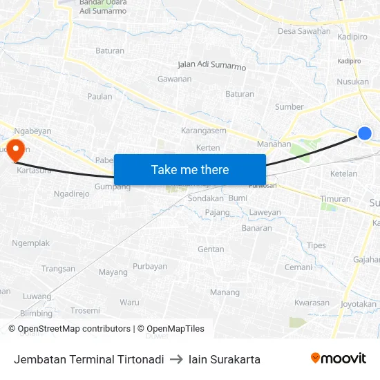 Jembatan Terminal Tirtonadi to Iain Surakarta map
