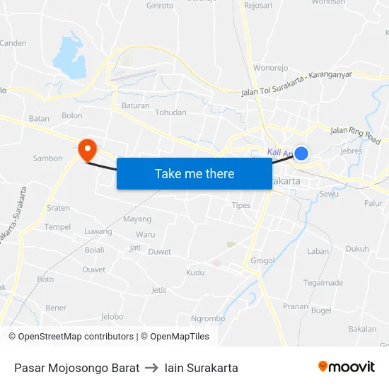Pasar Mojosongo Barat to Iain Surakarta map