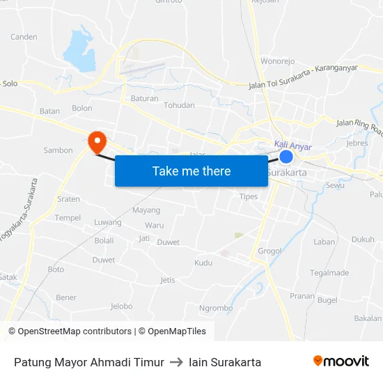 Patung Mayor Ahmadi Timur to Iain Surakarta map