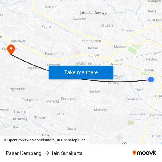 Pasar Kembang to Iain Surakarta map