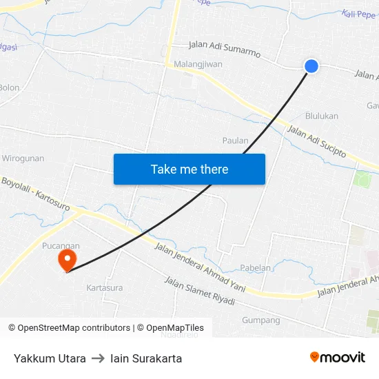 Yakkum Utara to Iain Surakarta map