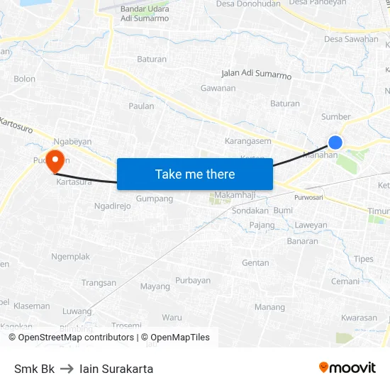 Smk Bk to Iain Surakarta map