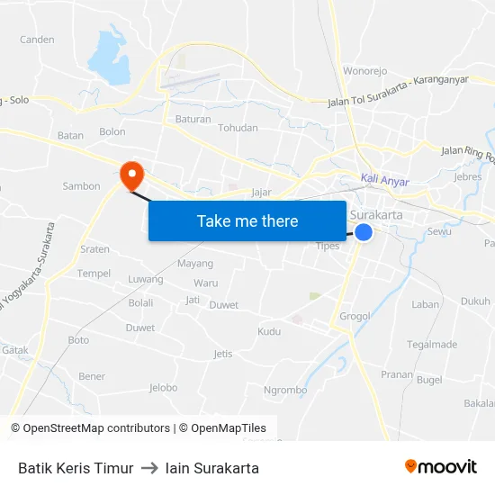 Batik Keris Timur to Iain Surakarta map