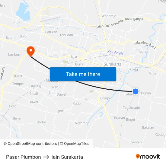 Pasar Plumbon to Iain Surakarta map