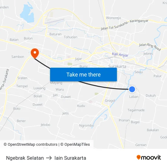 Ngebrak Selatan to Iain Surakarta map