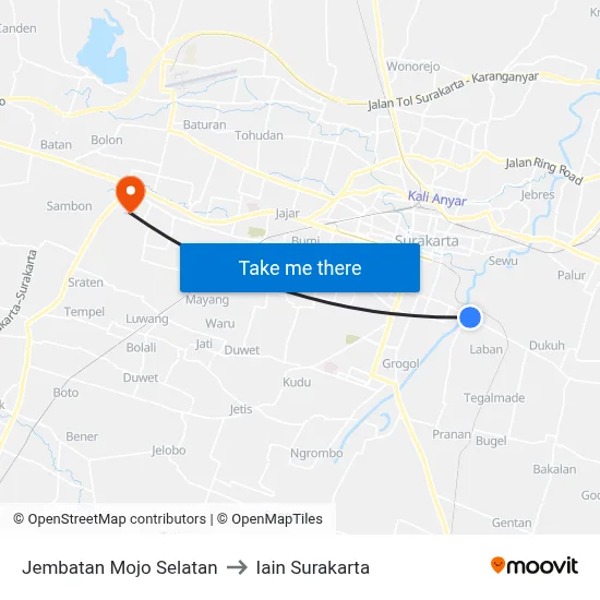 Jembatan Mojo Selatan to Iain Surakarta map