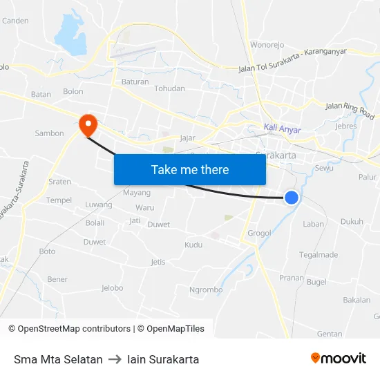 Sma Mta Selatan to Iain Surakarta map