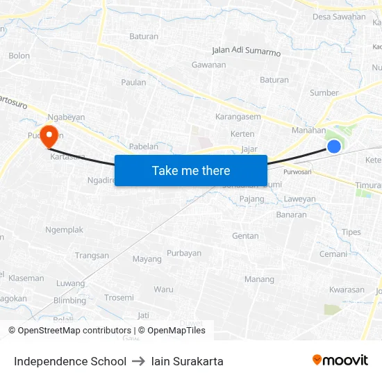 Independence School to Iain Surakarta map