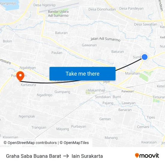Graha Saba Buana Barat to Iain Surakarta map