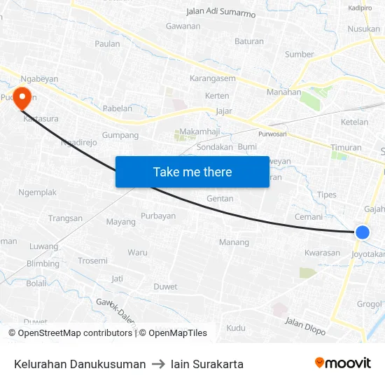 Kelurahan Danukusuman to Iain Surakarta map